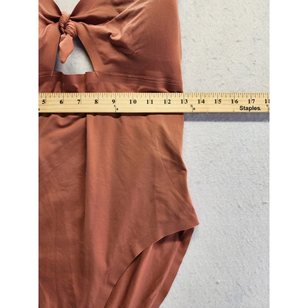 Knix Women‎ XL Front Tie Cutout One Piece Swimsuit Rust Brown V-Neck Swimwear